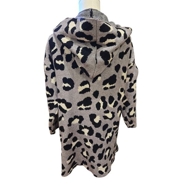 Anthropologie FATE Hooded Open Animal Print Cardigan Gray Black Medium Pockets - Picture 3 of 9